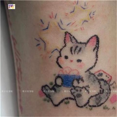 果计TATTOO 猫咪纹身贴 防水持久ins 个性花臂贴纸可爱卡通男女手
