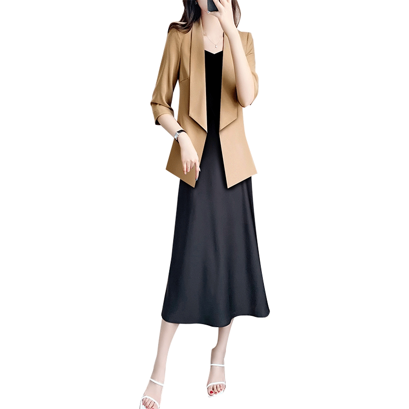 罗蒙西装外套女夏季高级设计感小众咖色方领西服气质女神范职业装