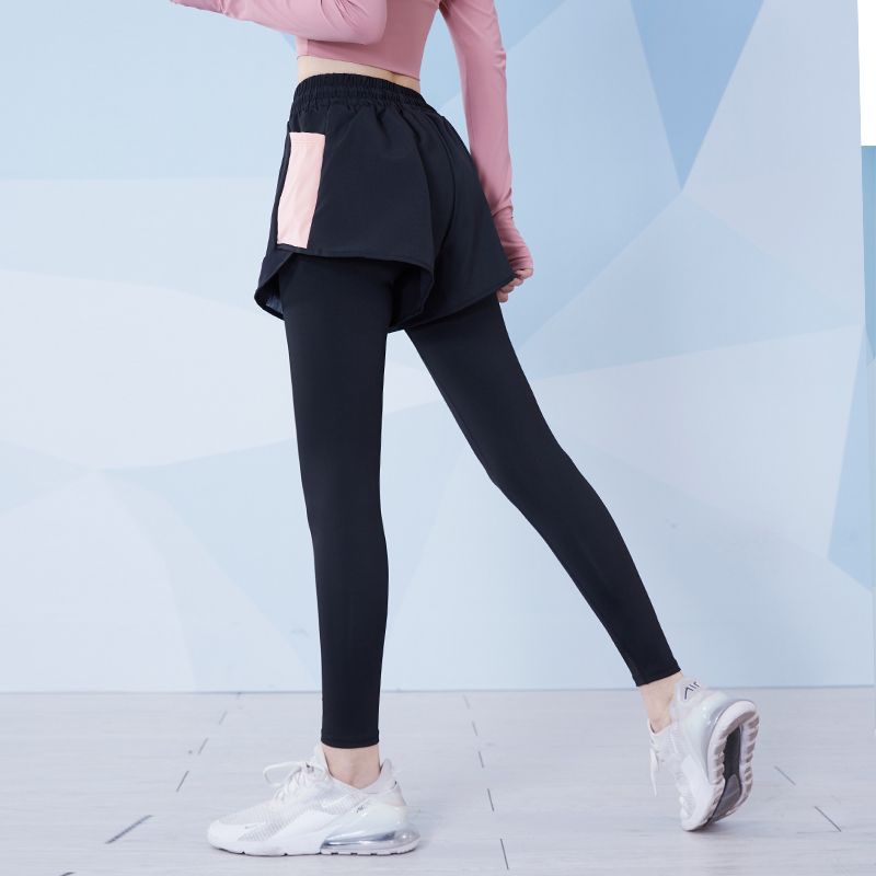 范斯蒂克运动裤女高腰显瘦假两件弹力瑜伽裤跑步健身裤提臀紧身裤