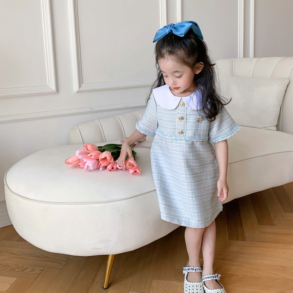 Girls Dress 2023 New Spring and Autumn Dress Small Fragrance Korean Version Mori Doll Collar Baby Girl Summer Dress