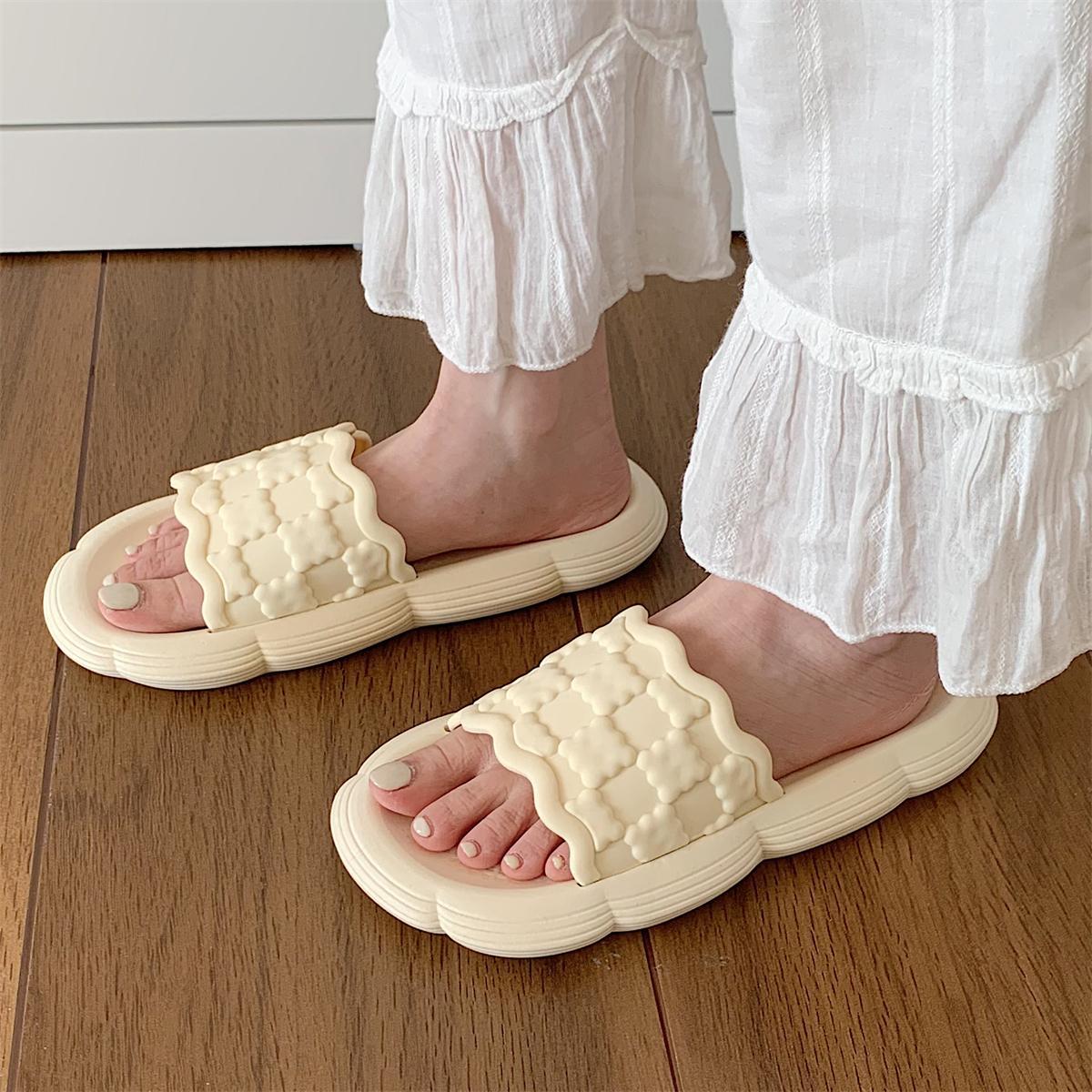 Thin strip personality cute biscuit soft bottom sandals and slippers women summer fashion home bathroom non-slip deodorant slippers