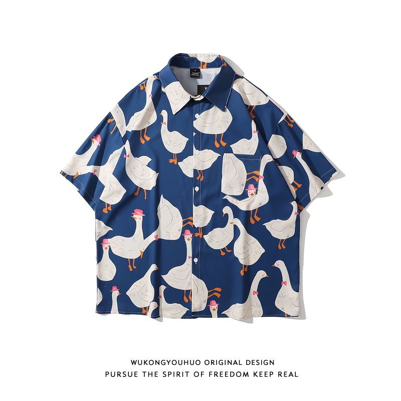 Wukong is in stock, summer retro fun animal-printed short-sleeved shirt for men, street brand loose bf style shirt