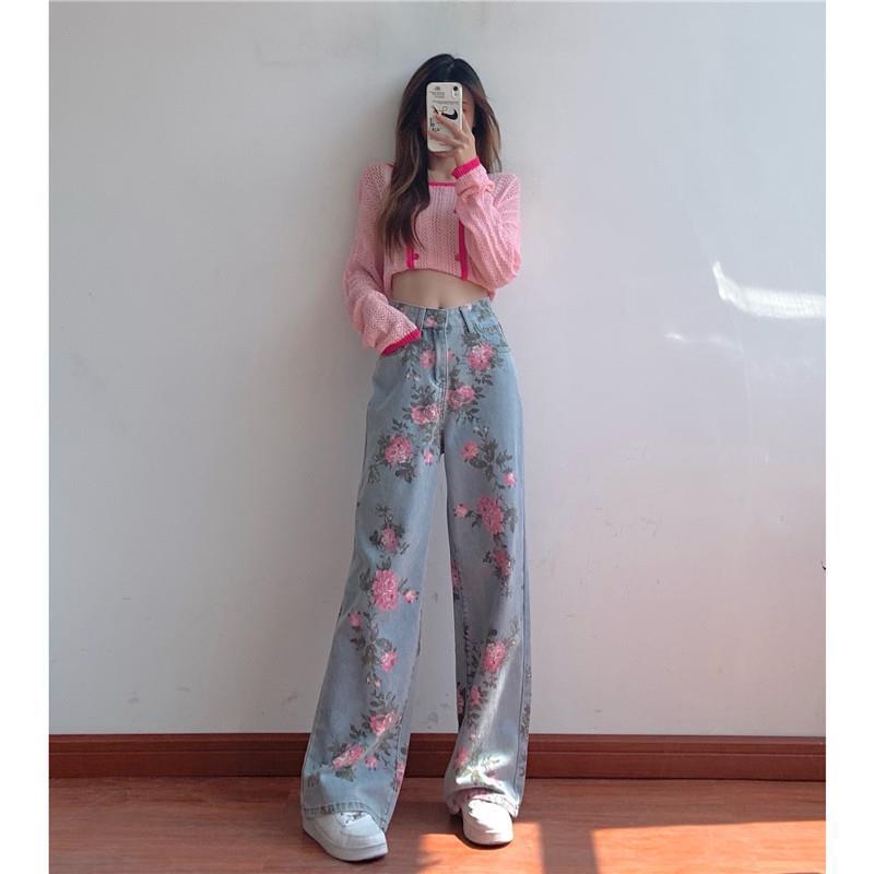 甜辣復古牛仔褲女夏季新款設計感小眾寬鬆高腰顯瘦辣妹直筒闊腿褲