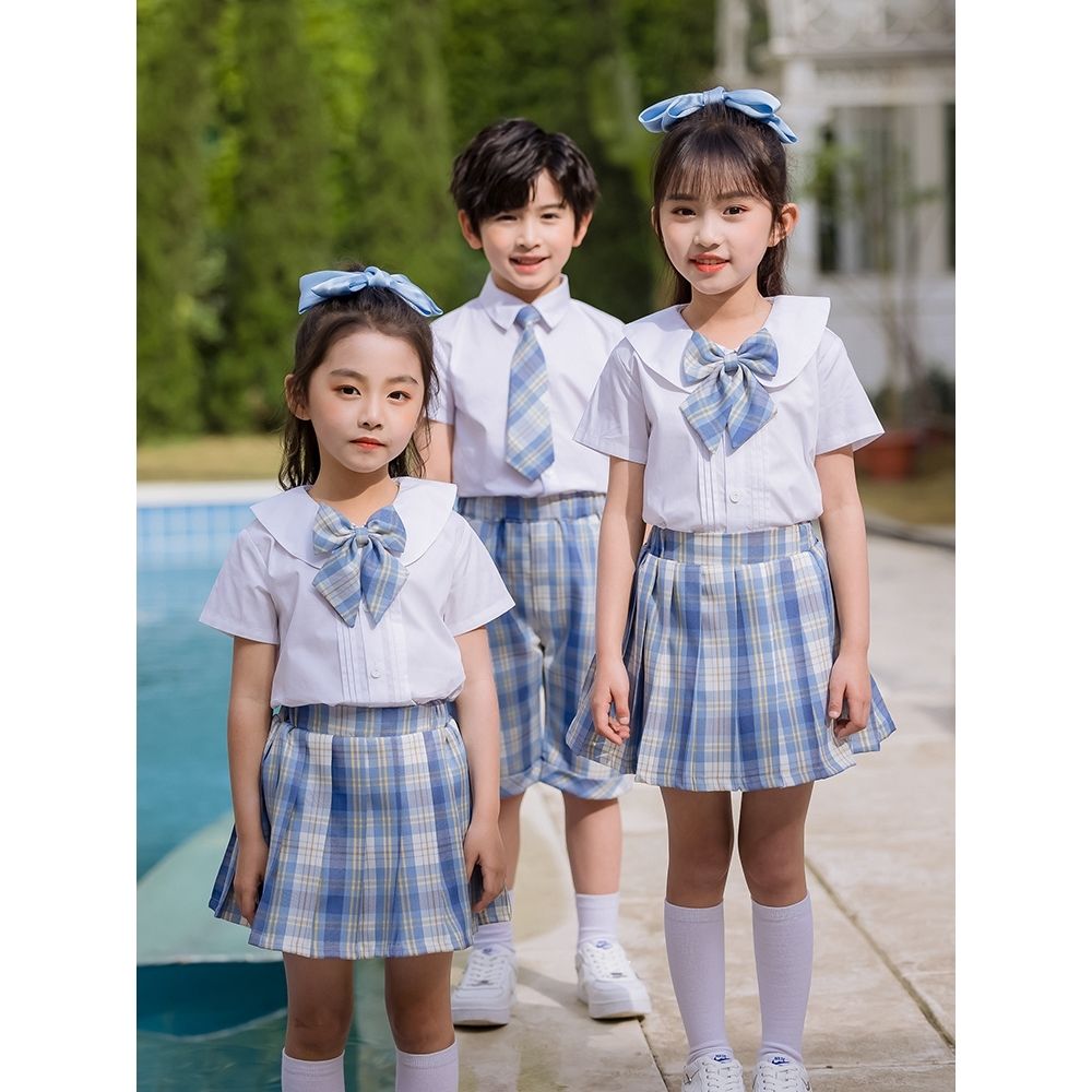 幼兒園園服夏季小學生班服女童格子裙校服兒童jk套裝入園照服裝