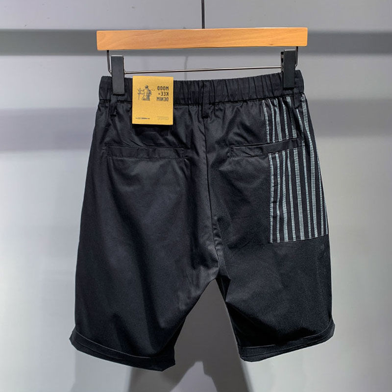 2022夏季新款潮流日系撞色薄款中裤男士时尚个性条纹直筒休闲短裤