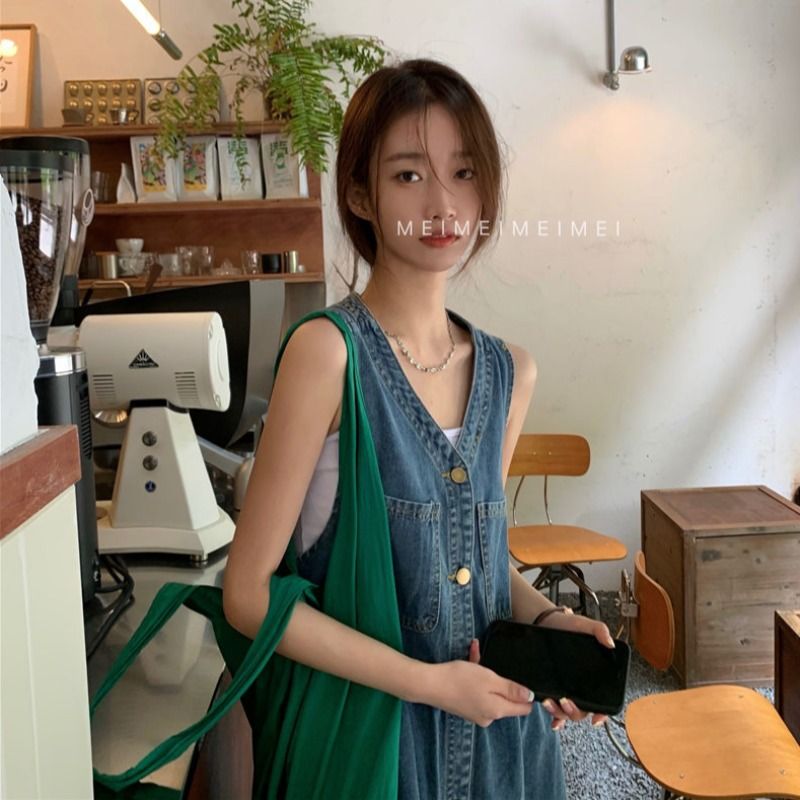 Xianchong sleeveless vest denim dress women's summer 2022 new Korean version loose small casual sling short