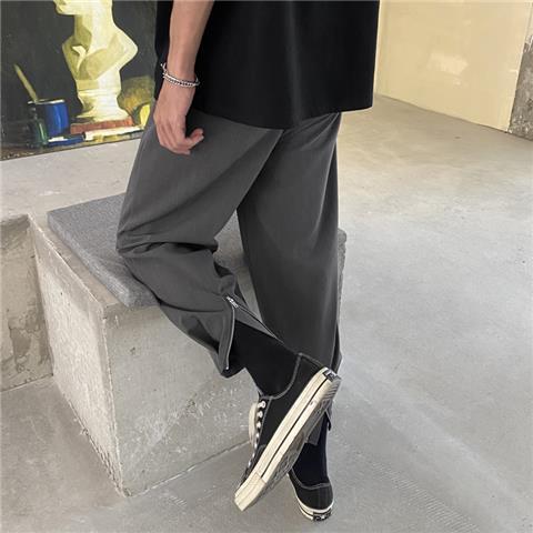 Zipper Drape Pants Men's Spring New Casual Pants Loose Legs Korean Style Trendy Suit Sports Nine-point Pants Men