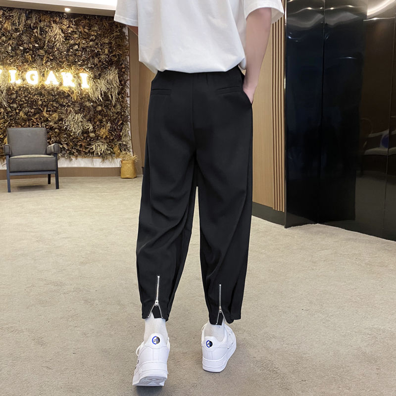 Zipper Drape Pants Men's Spring New Casual Pants Loose Legs Korean Style Trendy Suit Sports Nine-point Pants Men