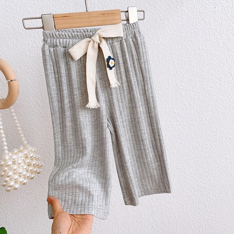 Korean girls' wide leg pants summer style loose casual baby trembling pants children's anti mosquito Pants Grey cropped pants