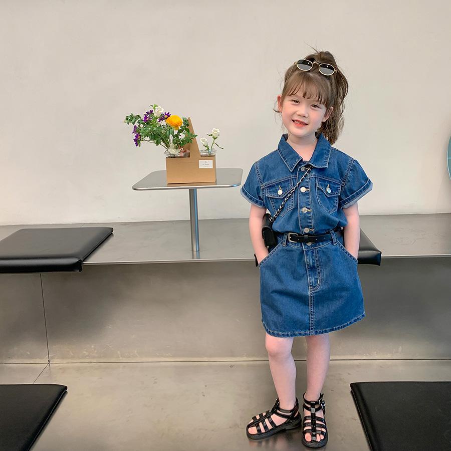 2022 New Girls' Western-style Denim Dress Children's Summer Solid Color Skirt