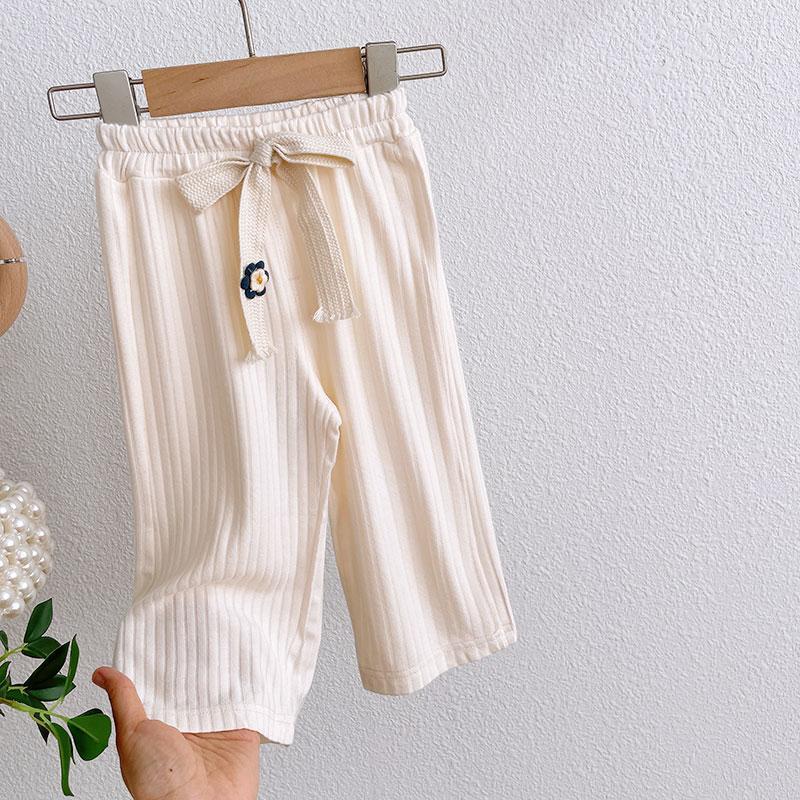 Korean girls' wide leg pants summer style loose casual baby trembling pants children's anti mosquito Pants Grey cropped pants