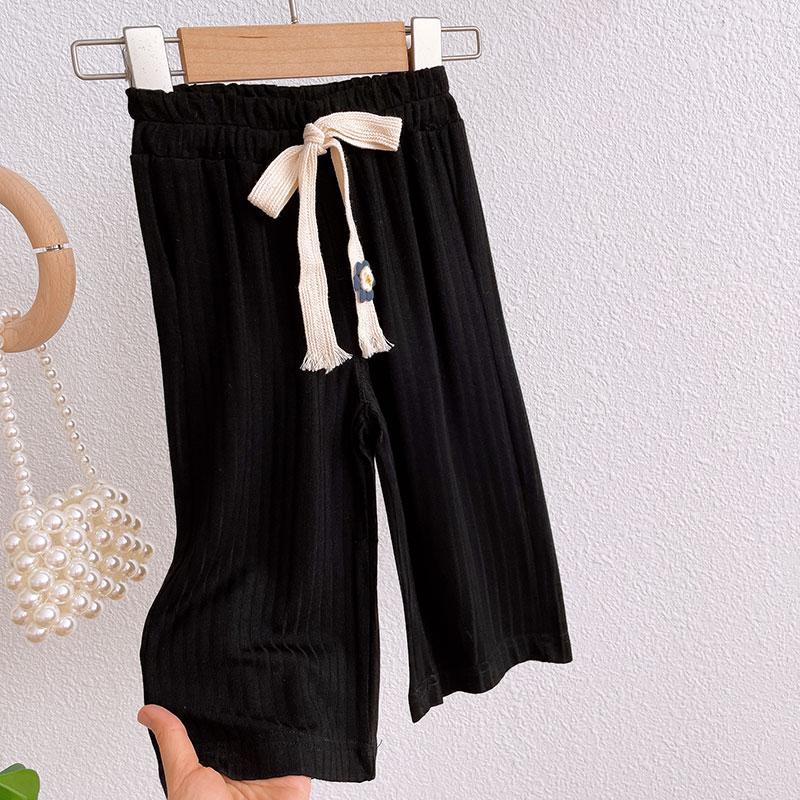 Korean girls' wide leg pants summer style loose casual baby trembling pants children's anti mosquito Pants Grey cropped pants