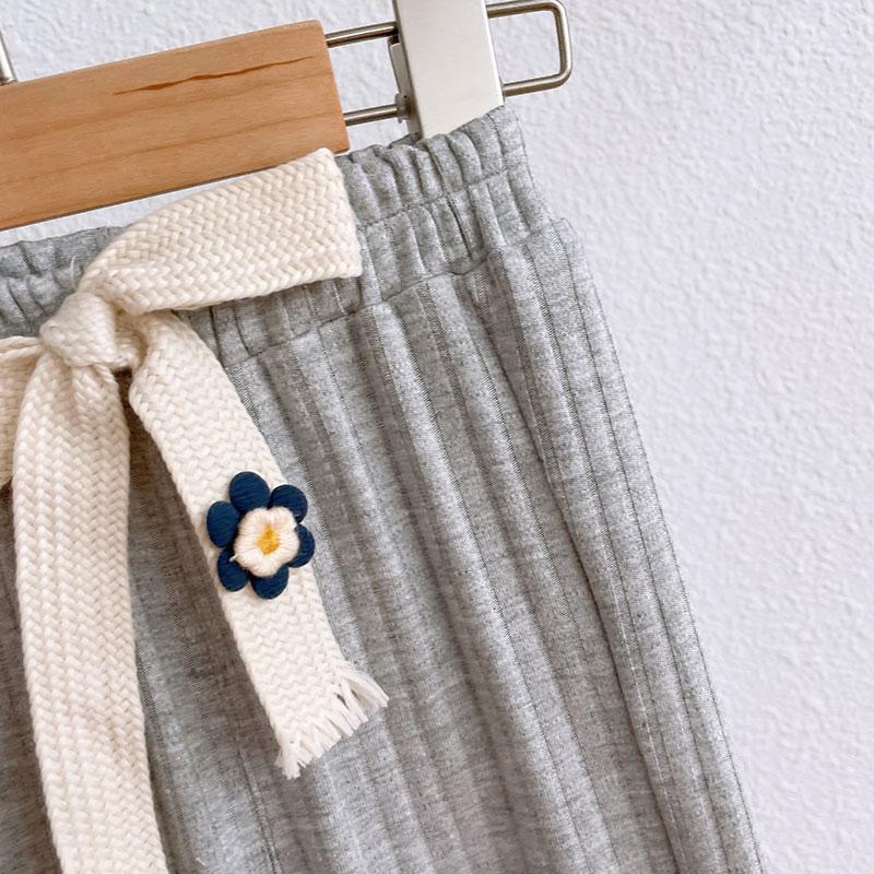 Korean girls' wide leg pants summer style loose casual baby trembling pants children's anti mosquito Pants Grey cropped pants