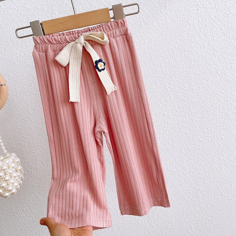 Korean girls' wide leg pants summer style loose casual baby trembling pants children's anti mosquito Pants Grey cropped pants