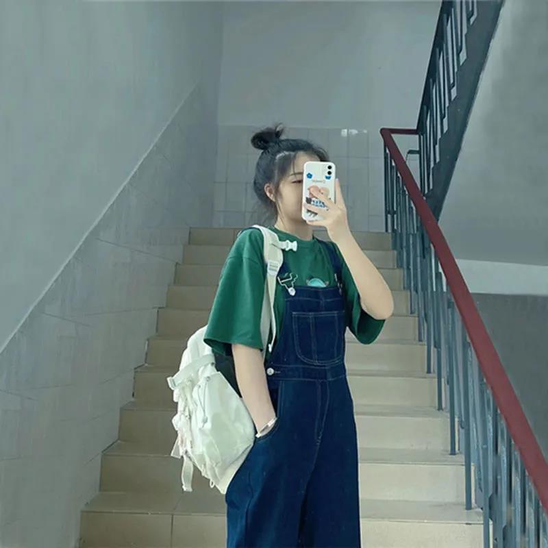 Salt-style denim overalls women's  summer new Korean version of loose-fitting age-reducing small design wide-leg pants