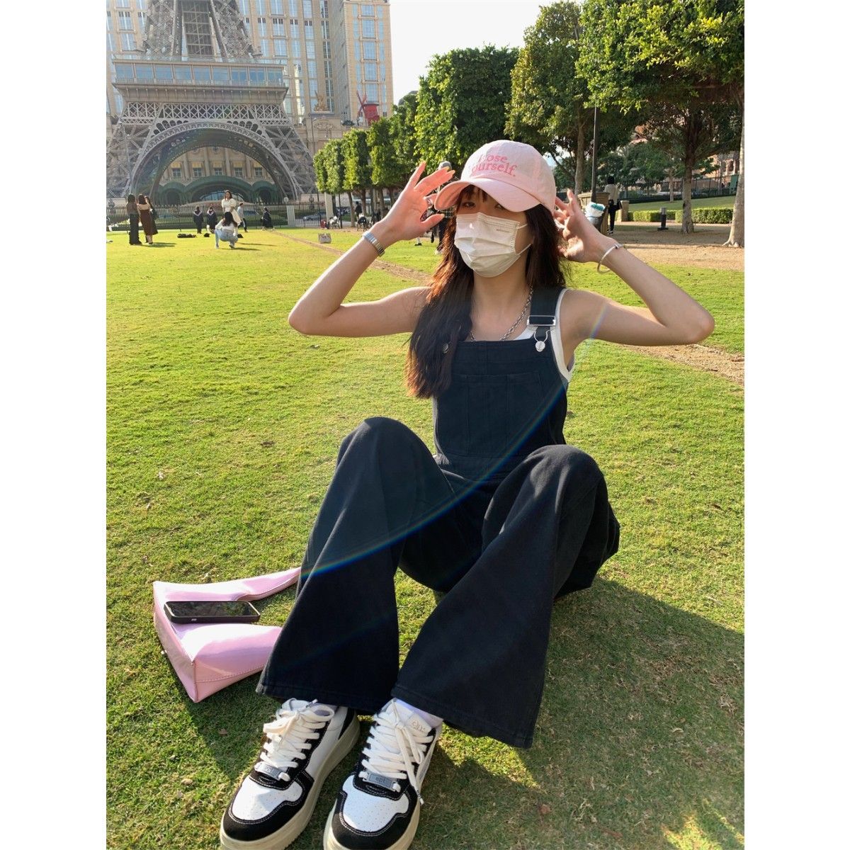 Cool salt denim overalls spring and autumn 2023 new age-reducing niche black loose wide-leg casual pants women