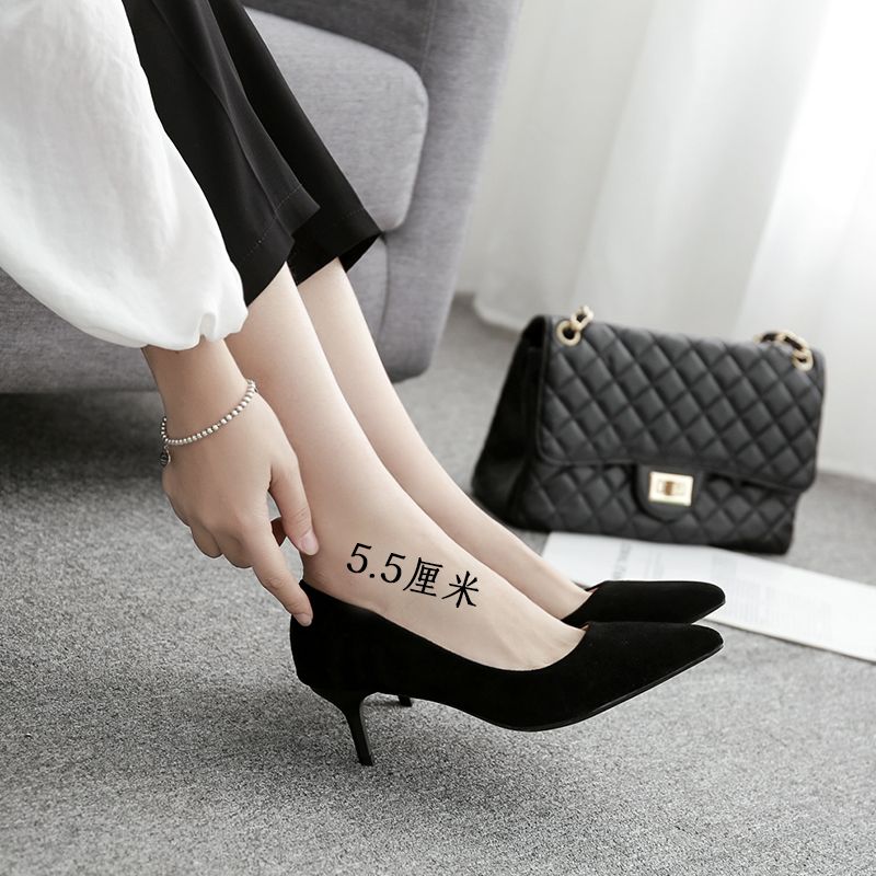 Shoes women's 2023 new spring and autumn black high-heeled shoes pointed toe stiletto all-match professional work shoes single shoes leather shoes