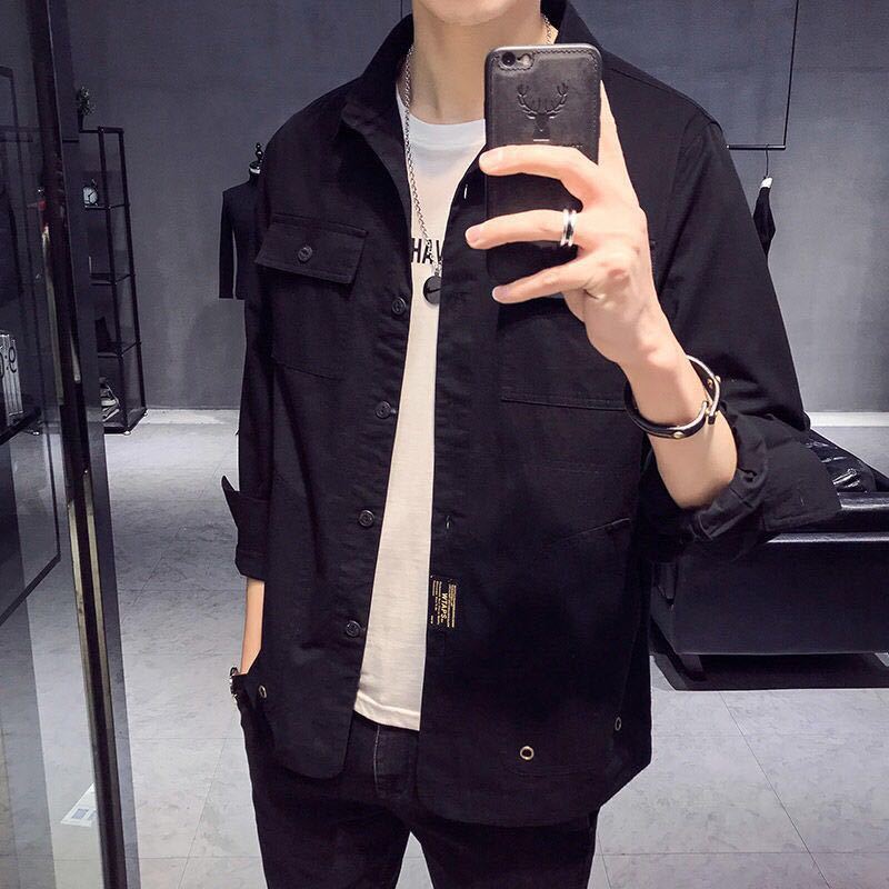 Tooling shirt men's Korean style trendy loose shirt ruffian handsome casual Hong Kong style handsome top trendy brand long-sleeved jacket
