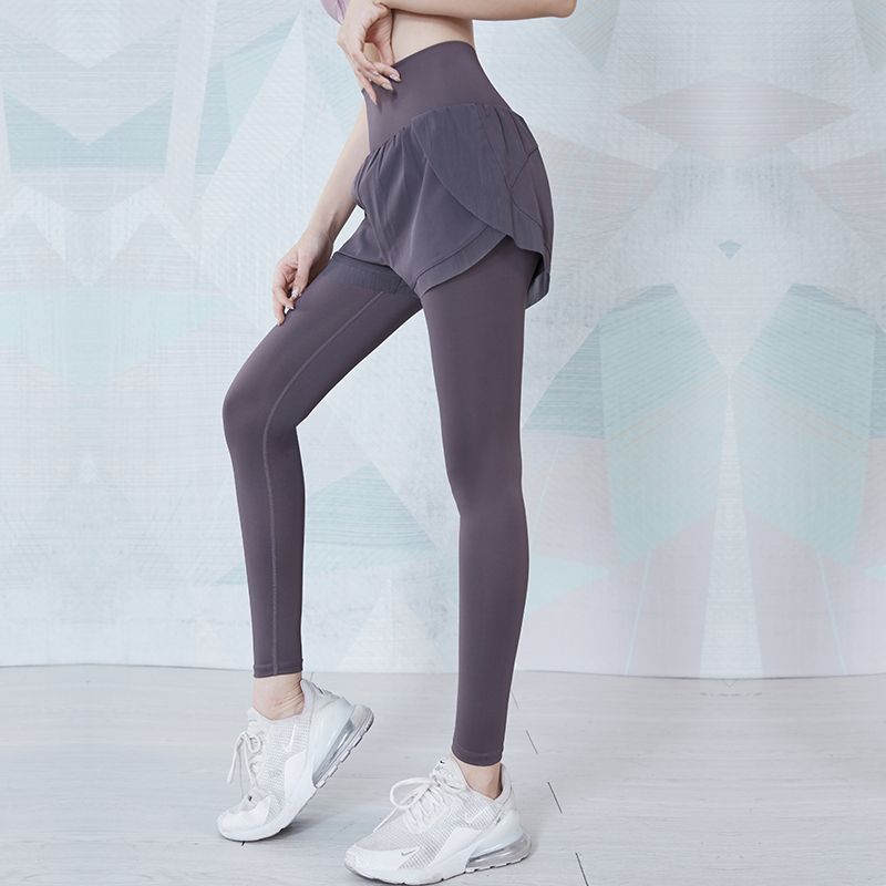 范斯蒂克运动长裤女高腰假两件紧身显瘦弹力健身跑步普拉提瑜伽裤