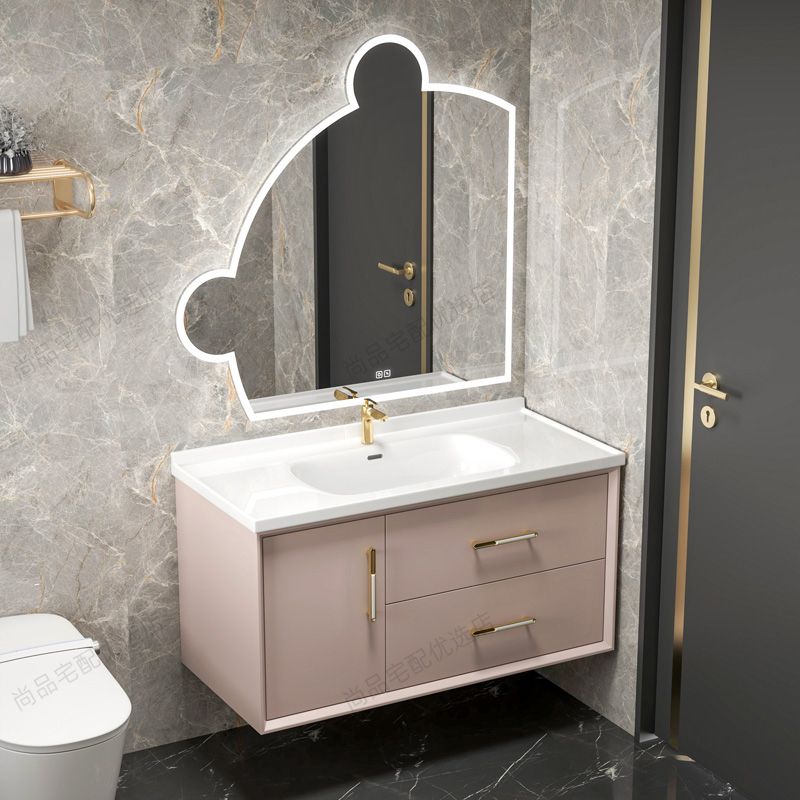 智能小熊镜子浴室柜一体陶瓷盆洗手台家用小户型卫浴柜橡木洗漱池