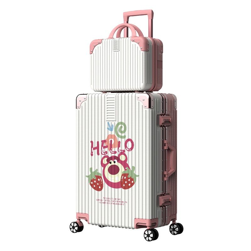 卡通fufu熊行李箱女粉色可爱风登机拉杆箱铝框静音20寸密码旅行箱