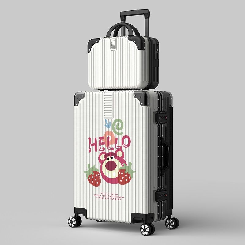 卡通fufu熊行李箱女粉色可爱风登机拉杆箱铝框静音20寸密码旅行箱