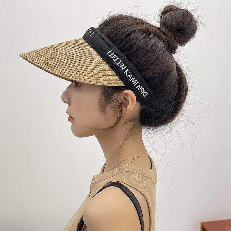 Korean version ins straw woven duck tongue empty top hat female spring and summer beach vacation sunshade straw hat without top headband sun hat