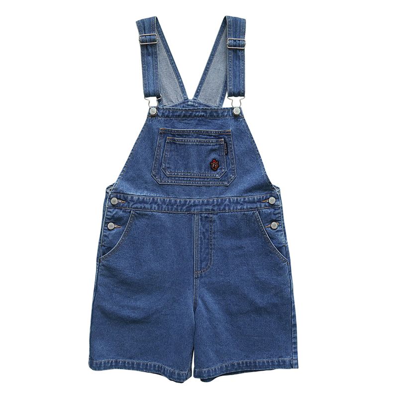 Homemade bear embroidery standard size children's retro age-reducing denim overalls women's summer loose shorts