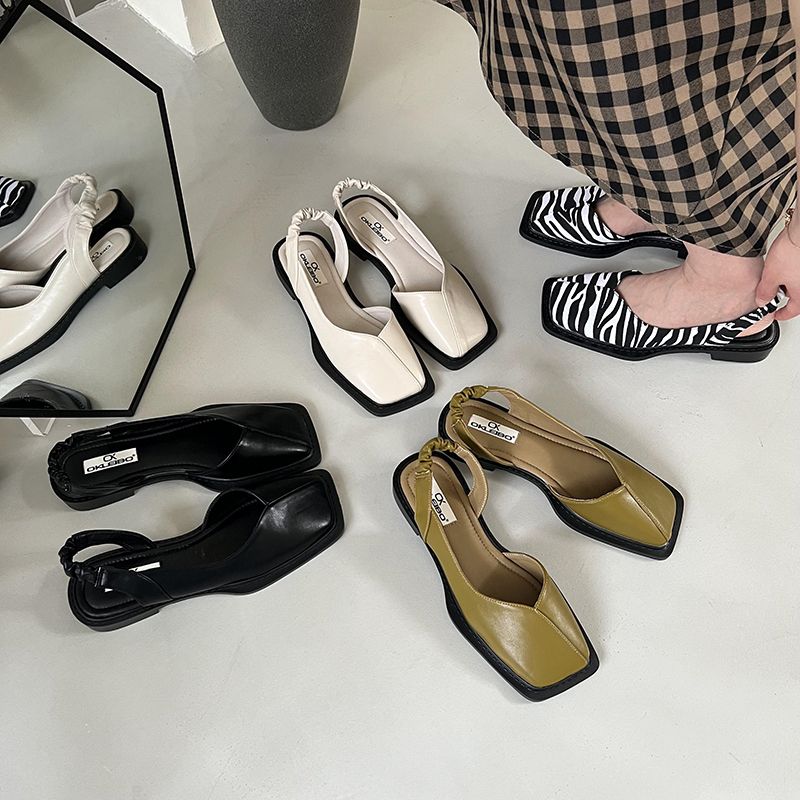 Internet celebrity Baotou sandals female 2022 spring and summer new French style retro flat square toe single shoes niche sandals ins trend