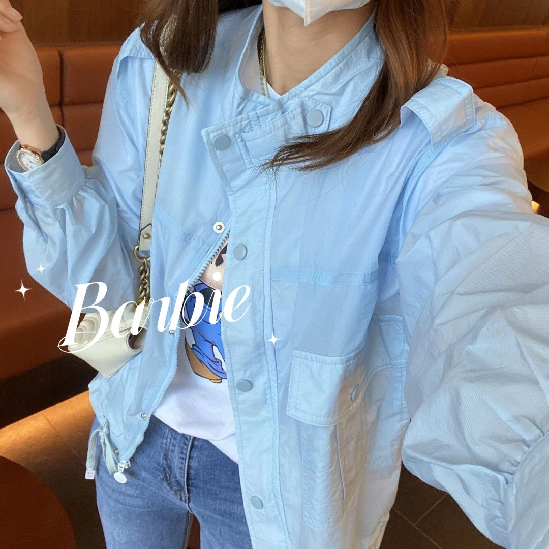Sunscreen clothing women's summer 2023 new temperament Korean version of the all-match solid color zipper stand collar outdoor sunshade sunscreen short coat