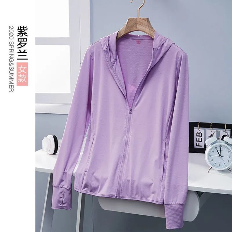 Ice Silk Sun Protection Clothing Women's Jacket 2022 Summer New Lightweight Fashion Versatile Breathable Cardigan Long Sleeve Hooded Sun Protection Clothing