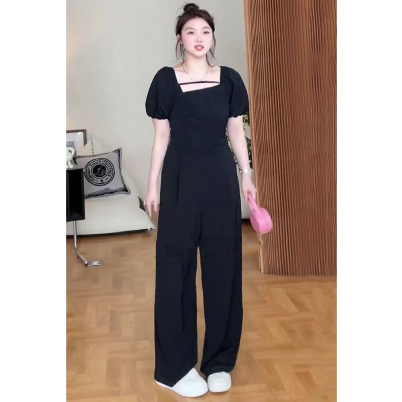 Fat mm design feeling flower bract sleeve elastic to take over the jumpsuit women summer size slim meat cover jumpsuit