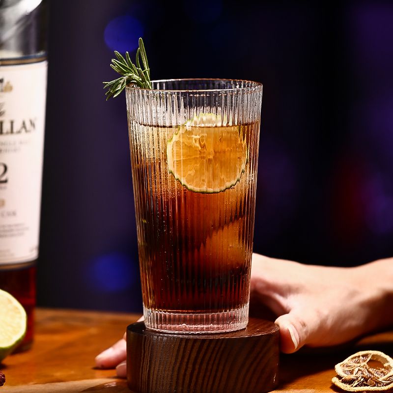 日式ins风长岛玻璃杯网红条形冰风vintage透明竖杯子创意竖纹杯