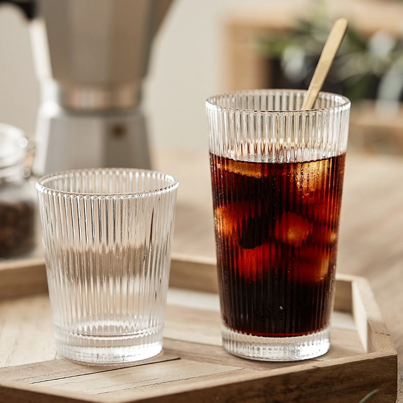 日系ins风日式咖啡杯风杯耐热网红水杯透明竖纹杯竖细条形牛奶杯