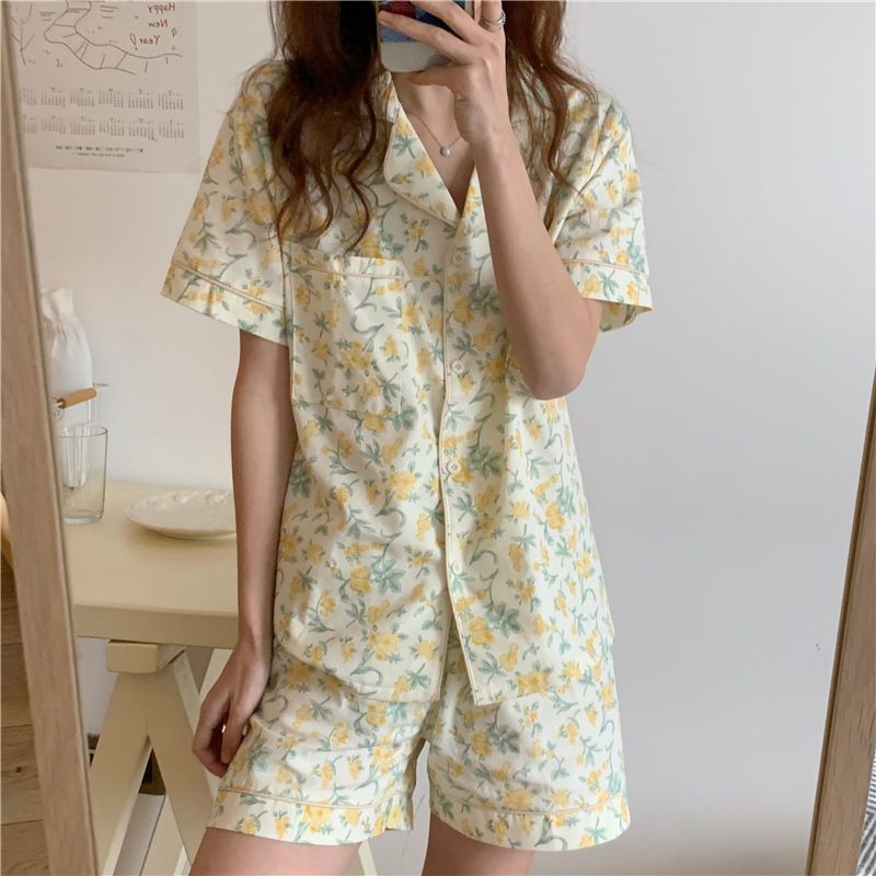 New plaid milk fufu short-sleeved shorts suit Japanese loose pajamas women's summer home service summer summer summer