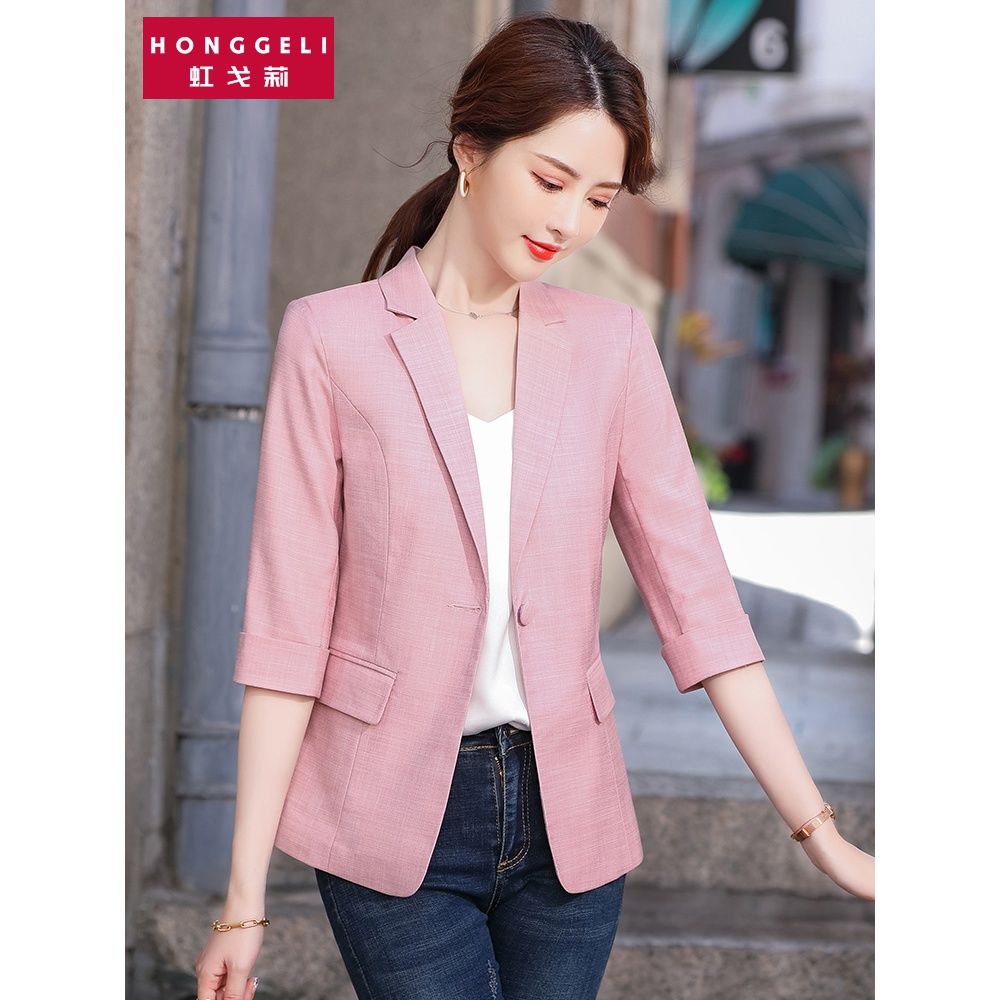 Thin small suit jacket women  new casual fashion three-quarter sleeves short slim light-colored suit jacket summer