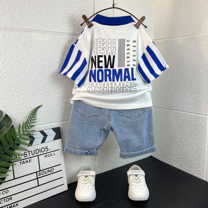 Boys' summer short sleeve suit  new children's net red summer foreign fashion handsome fashionable thin cool