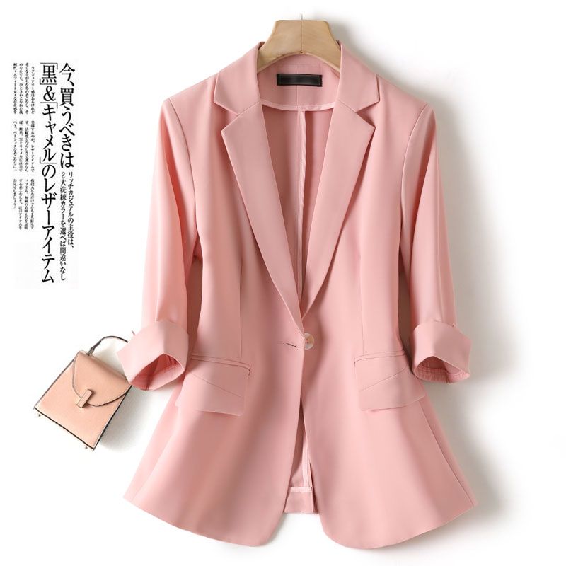 Thin suit jacket women's 2022 summer new style chiffon short pink small suit jacket with drape and self-cultivation