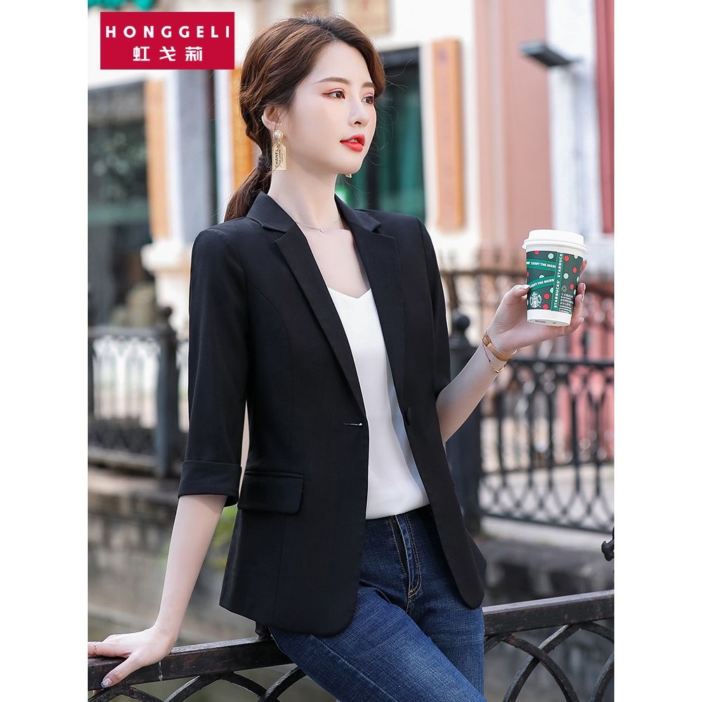 Thin small suit jacket women  new casual fashion three-quarter sleeves short slim light-colored suit jacket summer