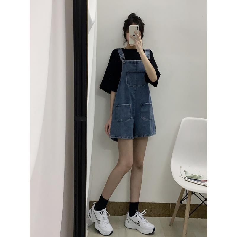 Can be salty and sweet denim overalls women's summer 2022 new Korean version loose slim retro Japanese suspenders shorts