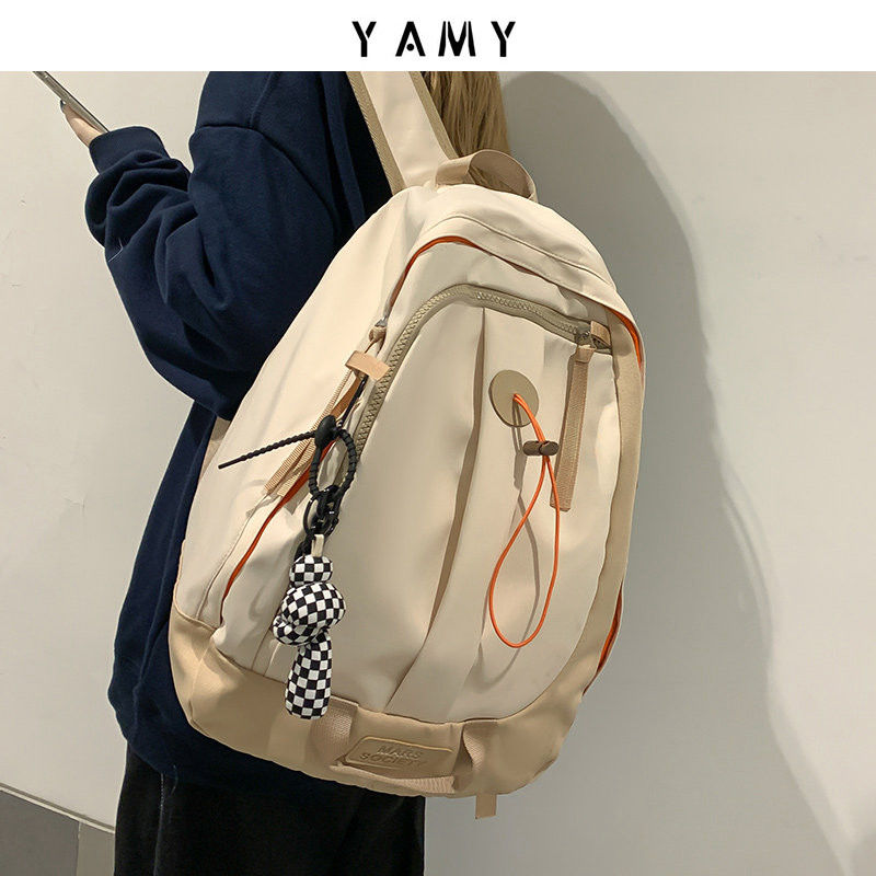High-end niche backpack large-capacity backpack color contrast junior high school students college students schoolbag female shoulders male