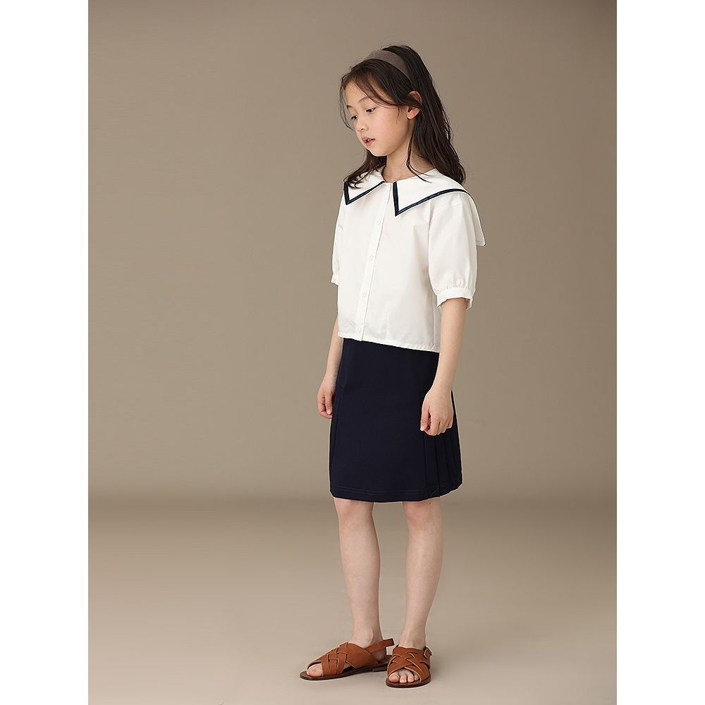 Children's clothing 2023 summer new girl's navy collar white cotton short-sleeved open button shirt college style shirt temperament [end on March 10]