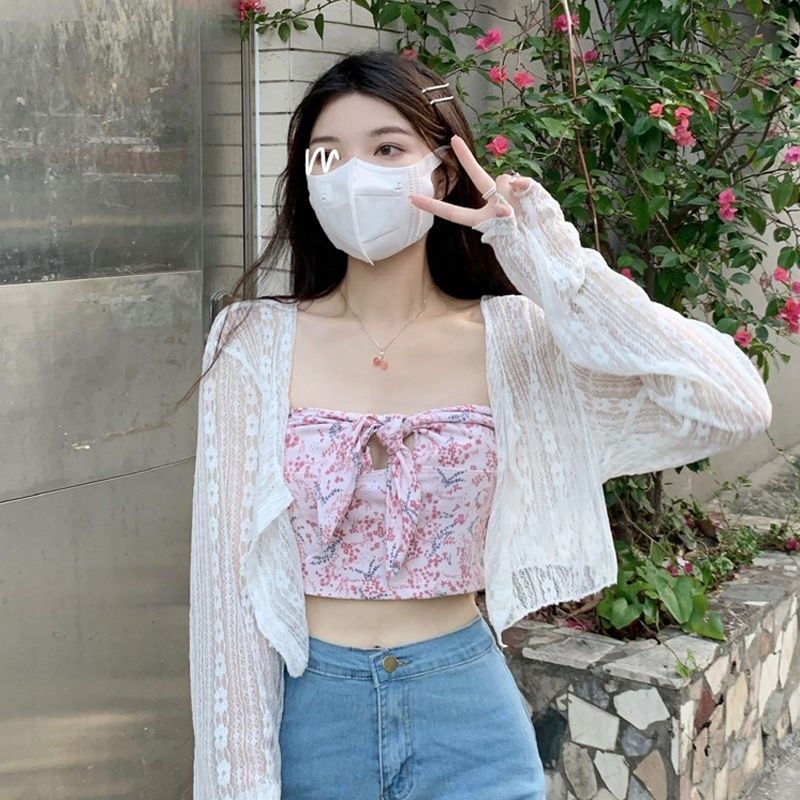 Summer shawl small coat thin ice silk sun protection blouse summer knitted cardigan women's long-sleeved short shawl air conditioner