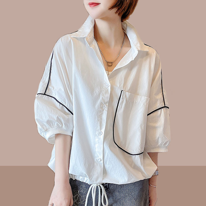 Large size women's shirt women's short-sleeved 2023 summer new Korean version loose fashion women's puff sleeve shirt top