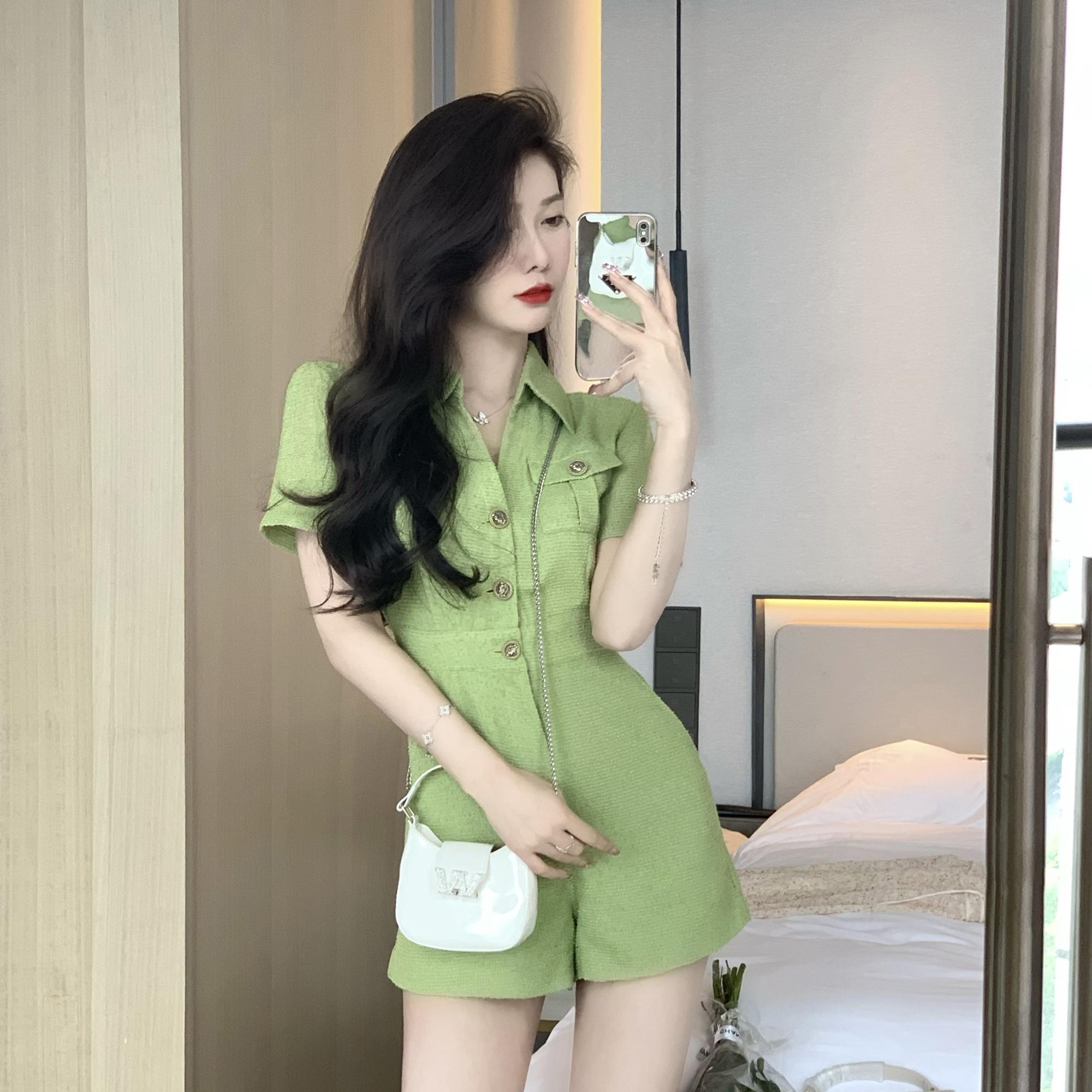 Green Jumpsuit women's  summer Polo neck slim fit Jumpsuit