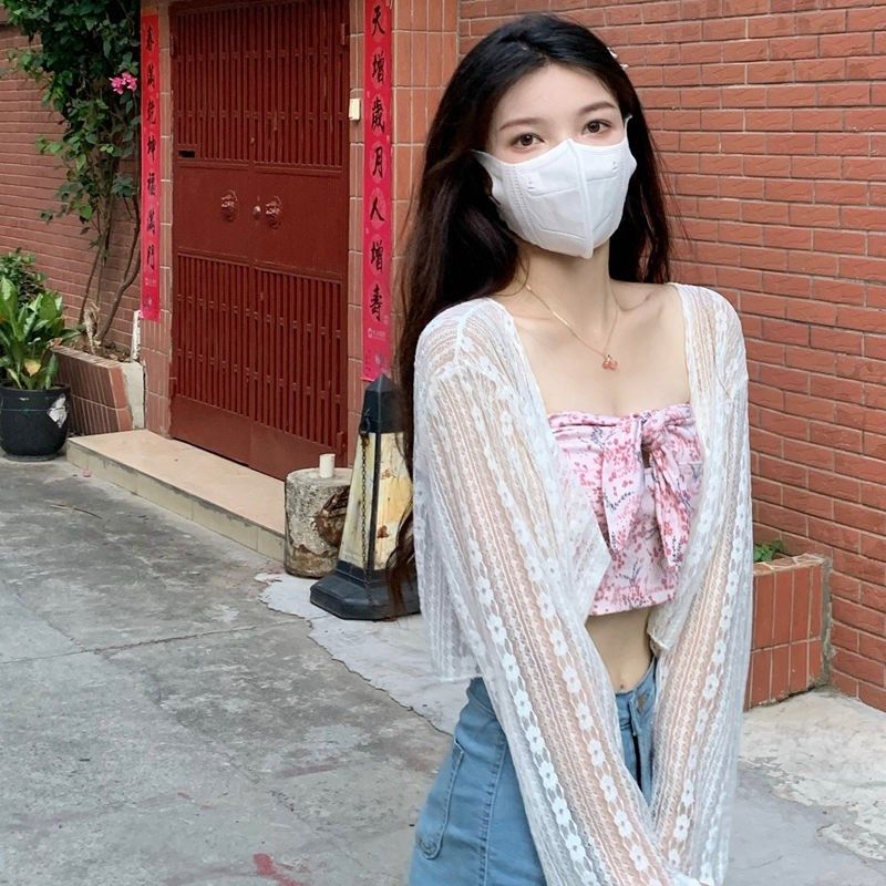 Summer shawl small coat thin ice silk sun protection blouse summer knitted cardigan women's long-sleeved short shawl air conditioner