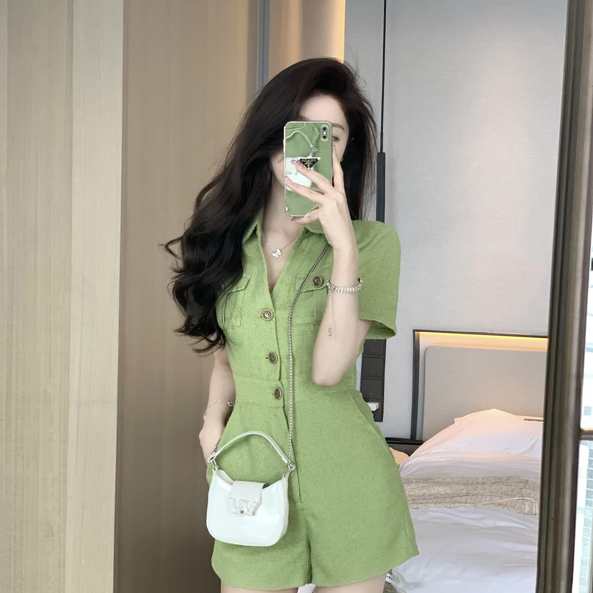 Green Jumpsuit women's  summer Polo neck slim fit Jumpsuit