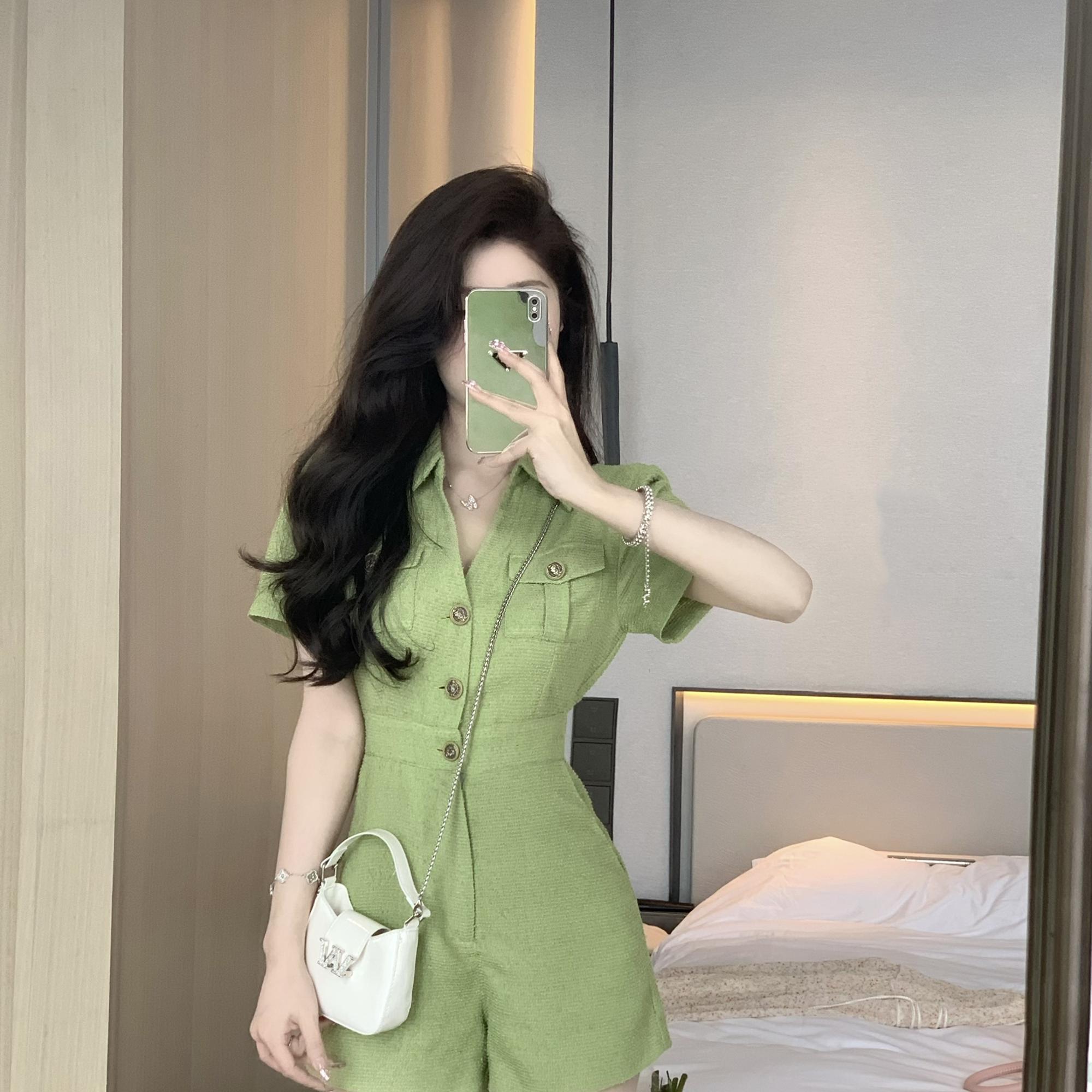 Green Jumpsuit women's  summer Polo neck slim fit Jumpsuit