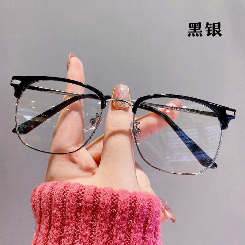 Sven scum myopia glasses women's anti-blue light half-frame can be equipped with degree round face plain mirror student men's fashion