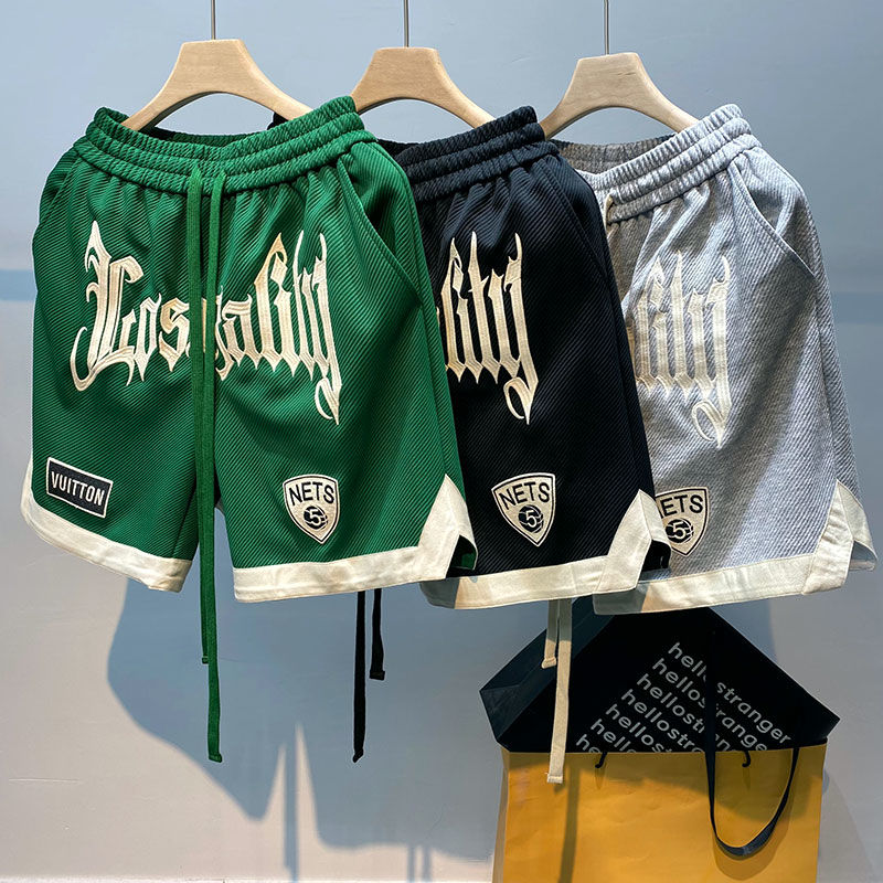 American Basketball Shorts men's summer thin training Capris Street hip hop fashion embroidered loose pants